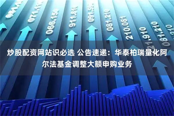 炒股配资网站识必选 公告速递：华泰柏瑞量化阿尔法基金调整大额申购业务