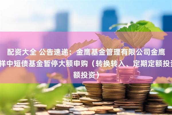 配资大全 公告速递：金鹰基金管理有限公司金鹰添祥中短债基金暂停大额申购（转换转入、定期定额投资）